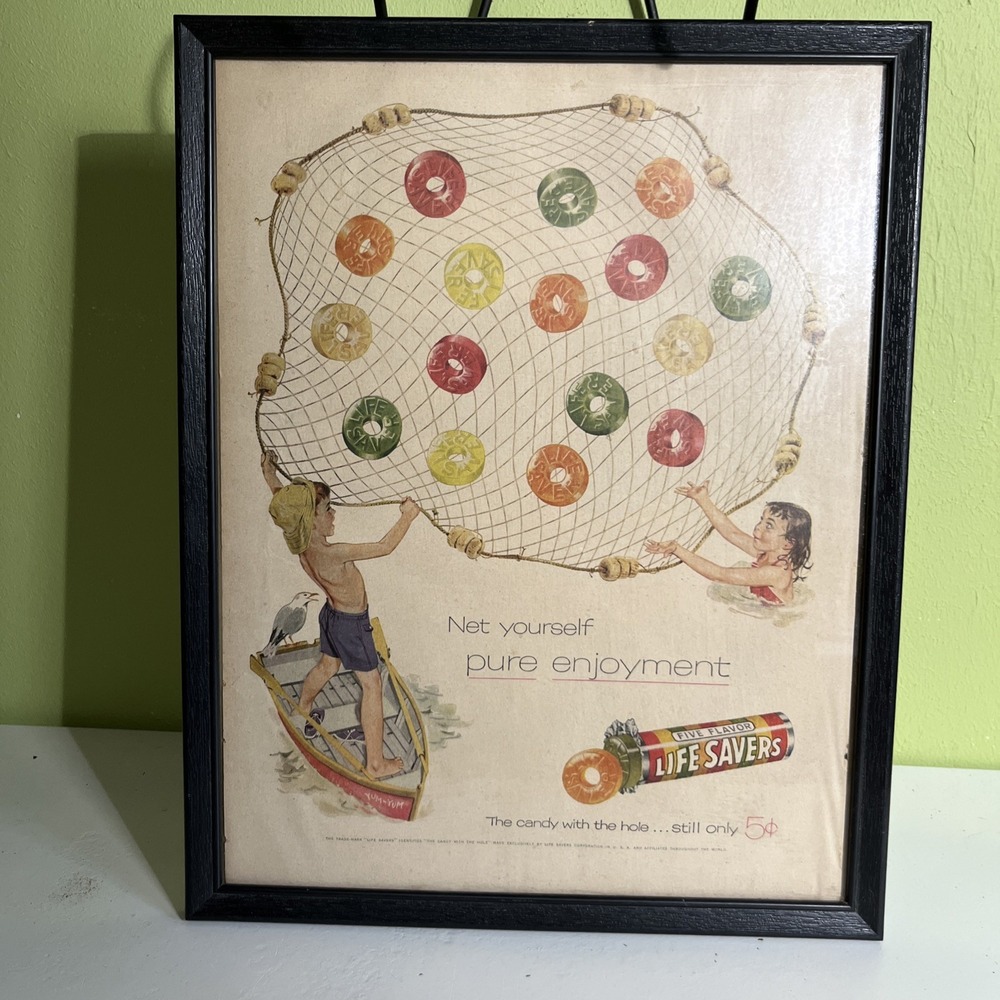 Vintage 1950s Life Savers Candy Print Advertisement Framed Retro Kitchen Decor⁠